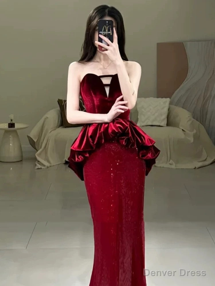 Sexy Mermaid Sweetheart Red Floor Length Prom Dress