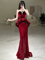 Sexy Mermaid Sweetheart Red Floor Length Prom Dress