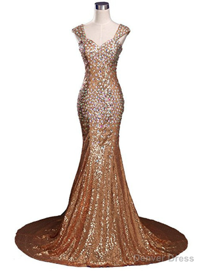 Sexy Mermaid V-neck Sequins Crystal Floor Length Prom Dress