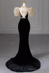 Sexy Mermaid Velvet Party Dresses Black Prom Dresses