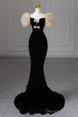 Sexy Mermaid Velvet Party Dresses Black Prom Dresses