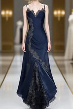 Sexy Navy Blue Mermaid Lace Prom Dress