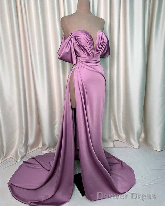Sexy Off The Shoulder High Slit Satin Dresses Main image