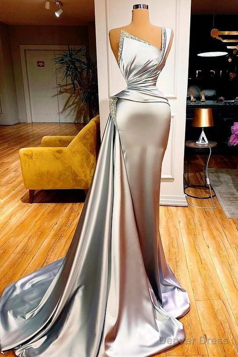 Sexy One Shoulder Mermaid Prom Dresses with Sweep Train Main image