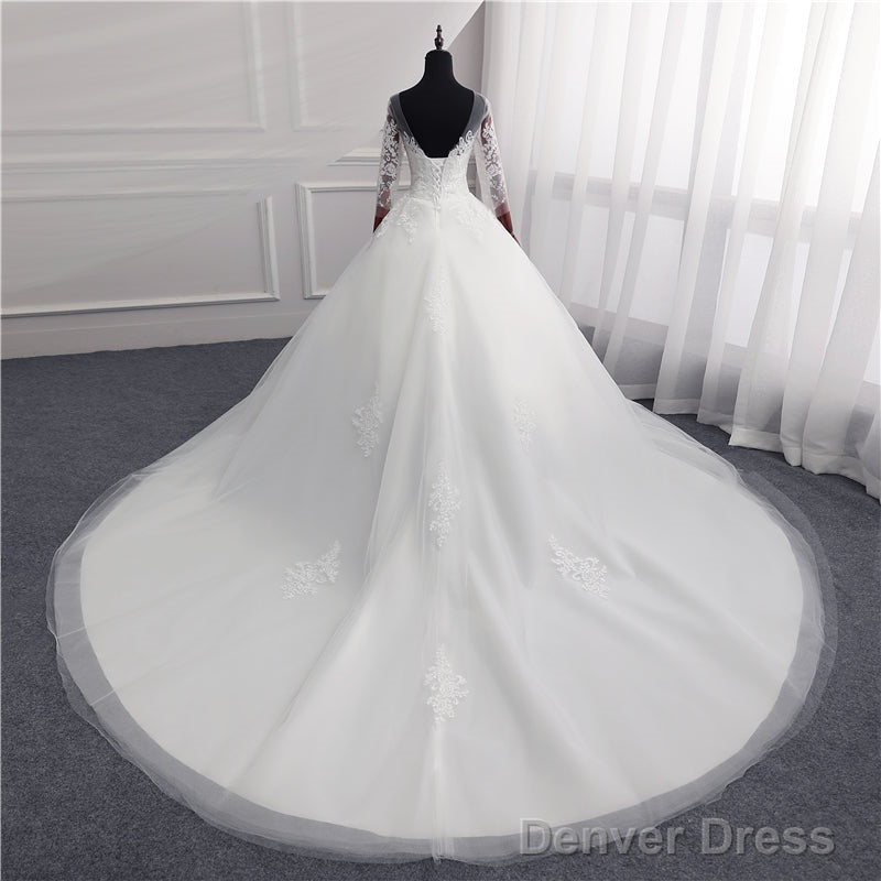 Sexy Open Back Lace Ball Gowns Wedding Dresses Appliques Sleeves Secondary image