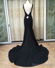Sexy Open Back Long Jersey Mermaid Evening Dresses Court Train Prom Gowns