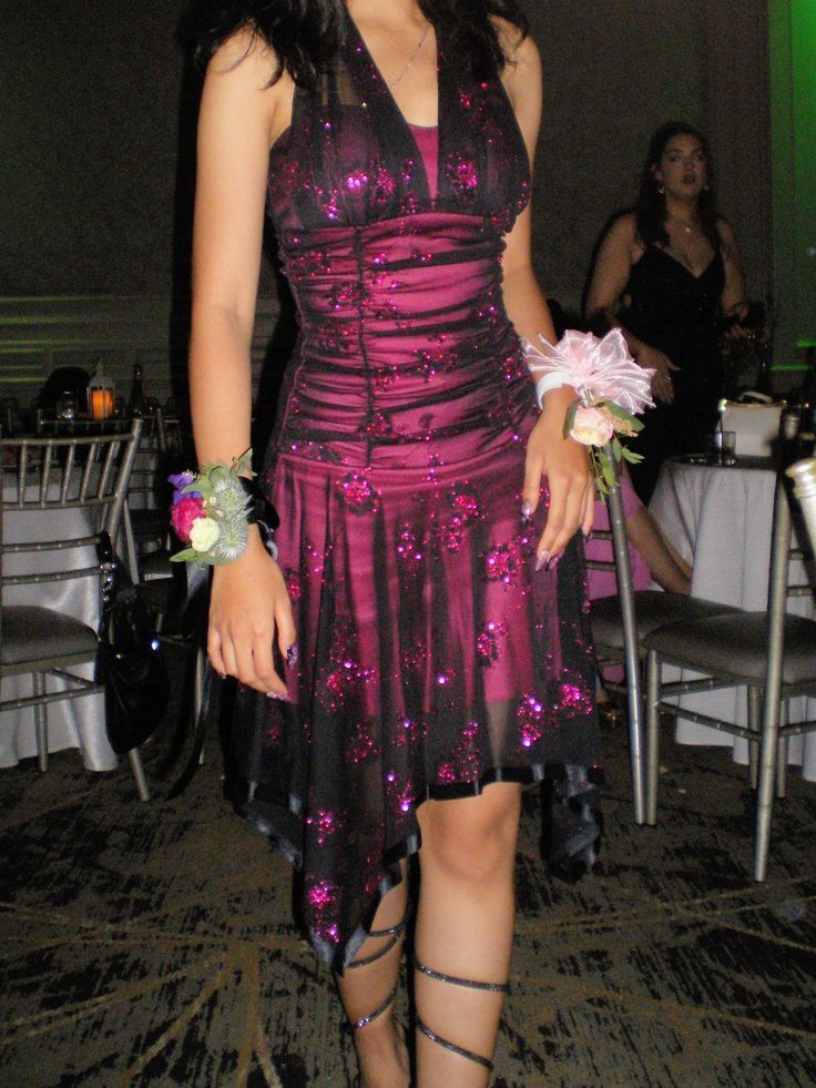 Sexy Pink Black Tulle Sequined Halter Neck Irregular 19Th Birthday Homecoming Dresses Secondary image