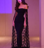 Black Noble And Elegant Mermaid Slim Lace Cape Elegant Long Floor-Length Trailing Ball Gowns Prom Dress