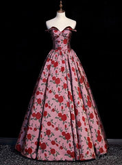 Sexy Pink Strapless Print Prom Dress