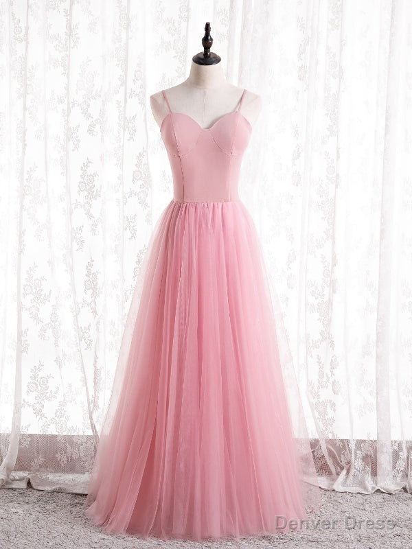 Sexy Pink Tulle Spaghetti Straps Prom Dresses Main image