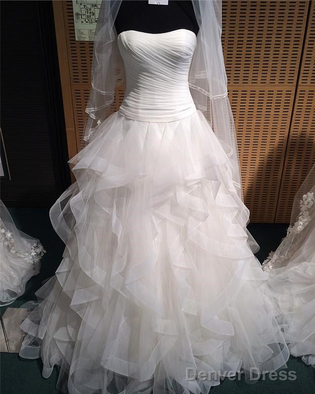 Sexy Pleated Strapless Bodice Corset Organza Ruffles Ball Gown Wedding Dresses