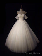 Sexy Pleated Sweetheart Tulle Ball Gown Wedding Dresses Off The Shoulder