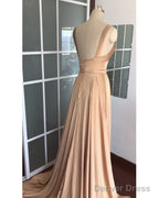 Sexy Plunge V Neck Long Chiffon Bridesmaid Dresses With Leg Split