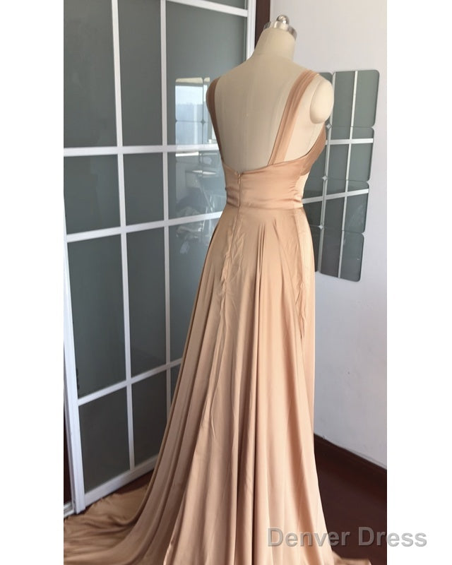 Sexy Plunge V Neck Long Chiffon Bridesmaid Dresses With Leg Split