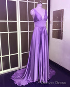 Sexy Plunge V Neck Long Chiffon Bridesmaid Dresses With Leg Split