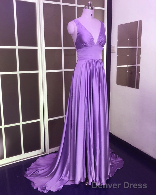 Sexy Plunge V Neck Long Chiffon Bridesmaid Dresses With Leg Split