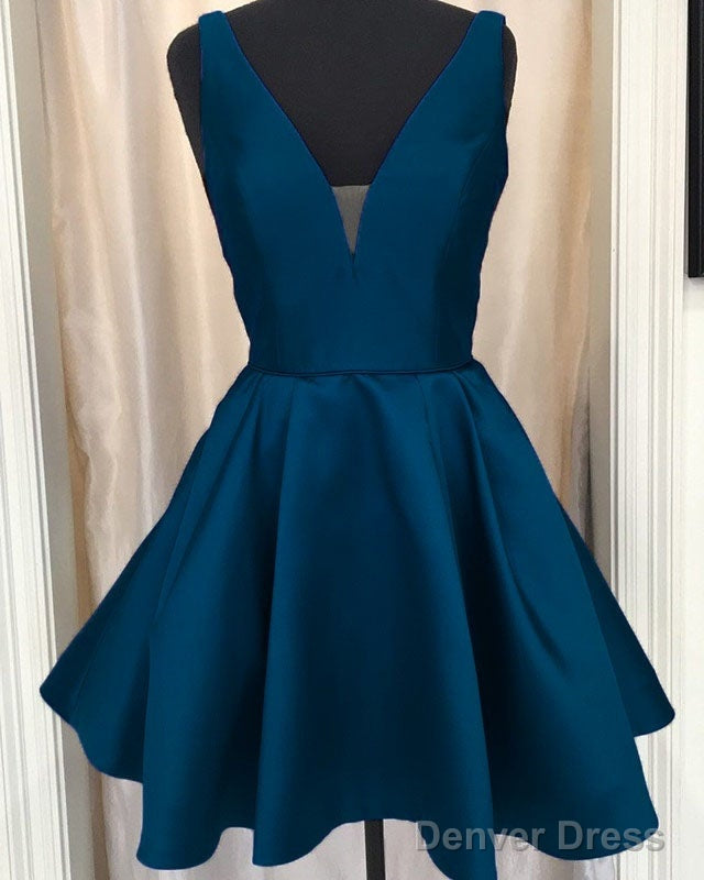 Sexy Plunge V Neck Satin Homecoming Dresses Short Cocktail Prom Gown