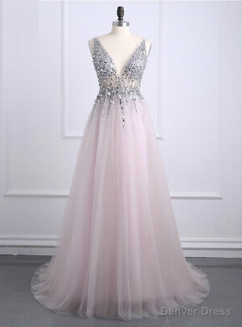 Sexy Prom Dresses Deep V Neck Backless Bead Crystal Party Gowns Sleeveless Main image