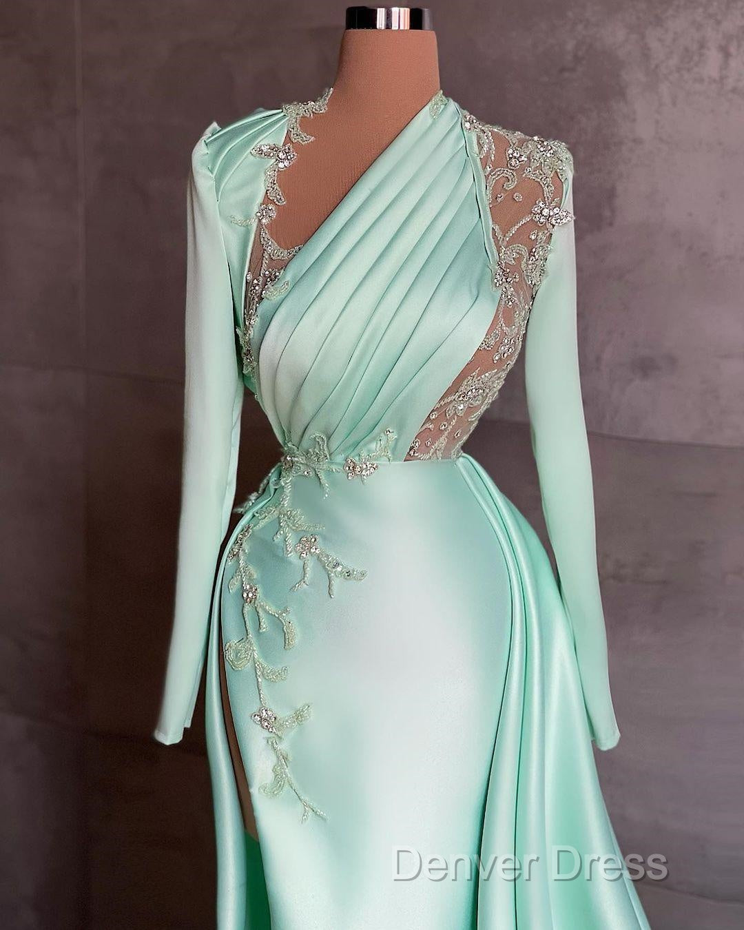 Sexy Prom Dress Plus Size Arabic Aso Ebi Mermaid Prom Dresses Lace Beaded Illusion Satin Floor Length Prom Wear