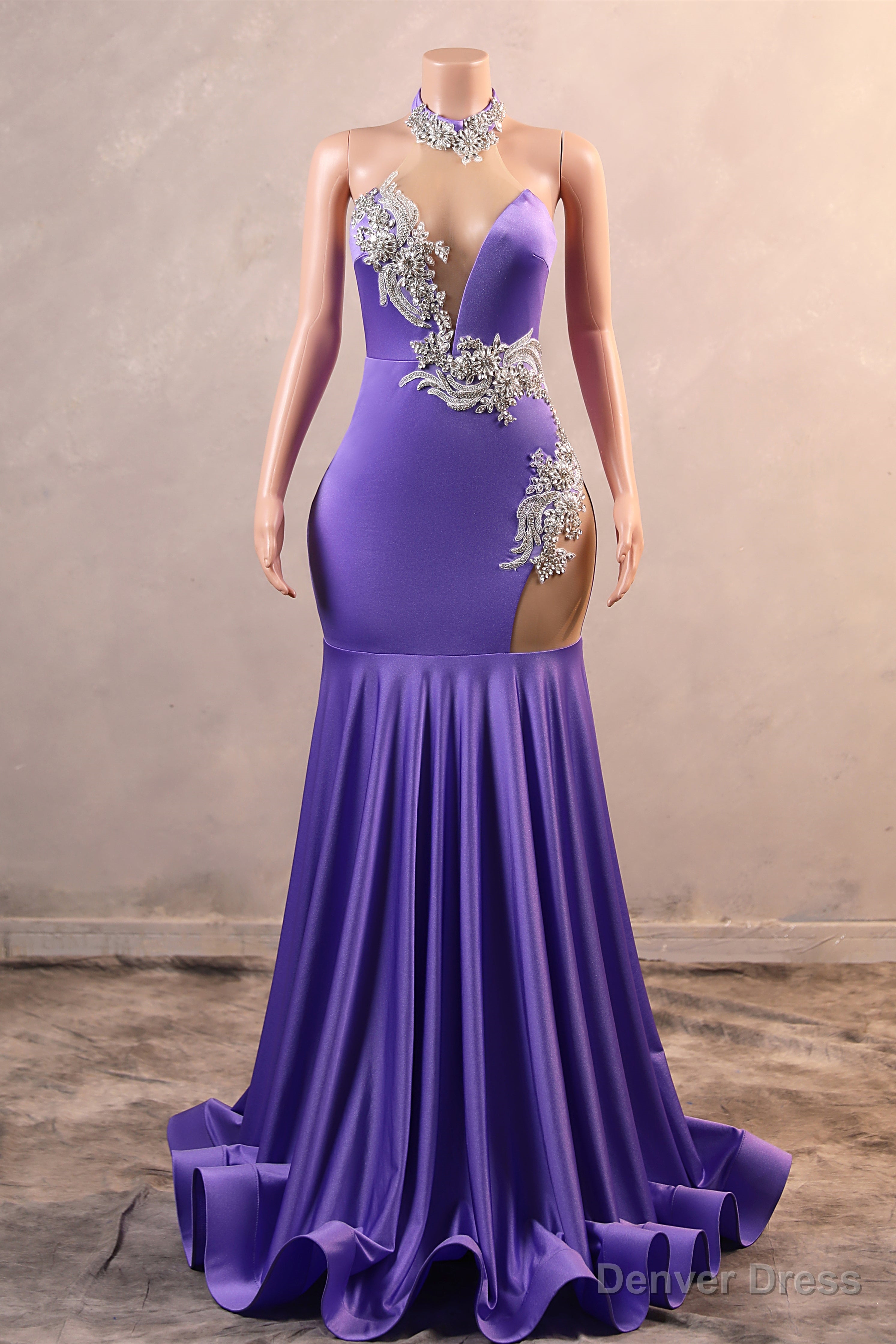 Sexy Purple Mermaid Prom Dresses Heavily Beading Women Evening Dresses Halter Neck Main image