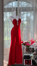 Sexy Red Halter Neck Beaded Backless Chiffon Prom Dresses