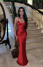 Sexy Red Mermaid Spaghetti Straps Maxi Long Prom Dress,Prom Dresses