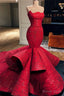 Sexy Red Strapless Mermaid Prom Dresses Sequins Long
