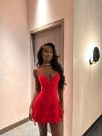 Sexy Red Suspender Ruffled Hip 19Th Homecoming Dresses