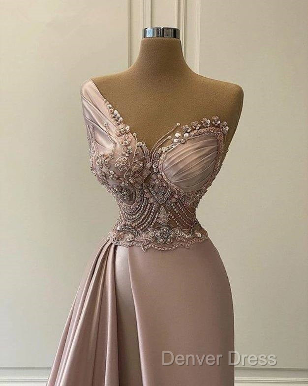 Sexy Robe De Soiree A-Line One-Shoulder Floor Length Beaded Slit Long Prom Dresses Prom Gown Evening Dresses Secondary image