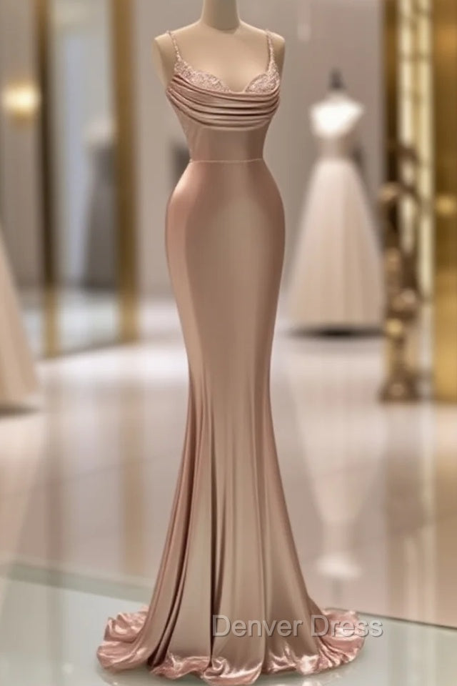 Sexy Rose Gold Mermaid Spaghetti Straps Maxi Long Prom Dresses Online Main image
