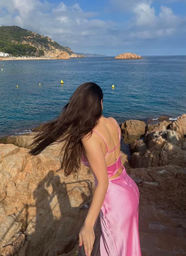 Pink Spaghetti Strap Long Prom Dresses