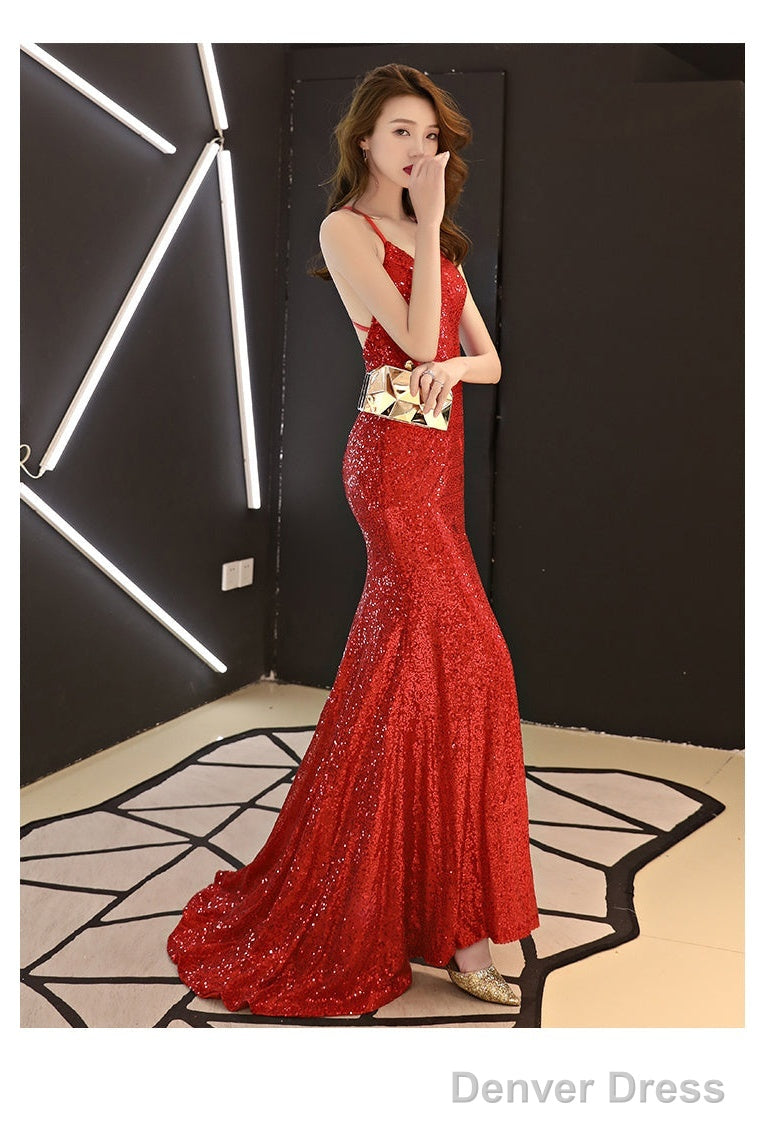 Sexy Sequins Long Slit Cross Back Junior Prom Dress, A-Line Party Dress Formal Dress Secondary image
