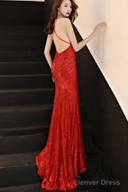Sexy Sequins Long Slit Cross Back Junior Prom Dress, A-Line Party Dress Formal Dress