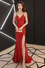 Sexy Sequins Long Slit Cross Back Junior Prom Dress, A-Line Party Dress Formal Dress