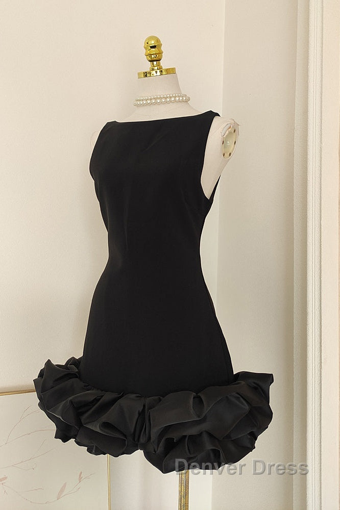 Sexy Sheath Black Satin Holiday Dresses Travel Vacation Dresses Short Birthday Dresses Secondary image