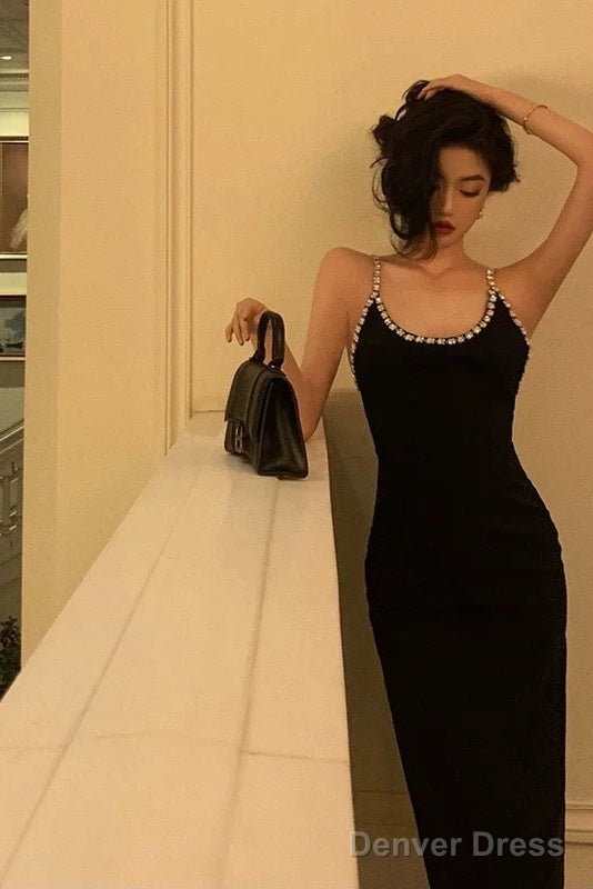 Sexy Sheath Halter Black Backless Knee Length Prom Dresses Birthday Outfits