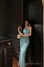 Sexy Sheath Halter Blue Fold Long Prom Dresses Birthday Outfits