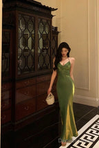 Sexy Sheath Halter Green Satin Date Night Dress Prom Dresses Birthday Outfits
