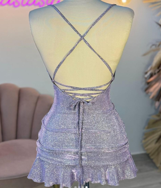 Sexy Sheath Halter Sequin Tight Grape Prom Homecoming Dress 8Th Grad Dance Graduation Dress Short Birthday Outfits Hoco Dresses
