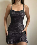 Sexy Sheath Halter Sequin Tight Grape Prom Homecoming Dress 8Th Grad Dance Graduation Dress Short Birthday Outfits Hoco Dresses