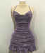 Sexy Sheath Halter Sequin Tight Grape Prom Homecoming Dress 8Th Grad Dance Graduation Dress Short Birthday Outfits Hoco Dresses