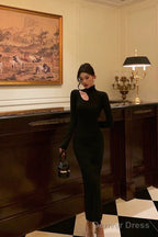 Sexy Sheath High Neckline Black Long Sleeves Prom Dresses Birthday Outfits