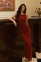 Sexy Sheath Jewel Neckline Red Long Prom Dresses Birthday Outfits Prom Gowns