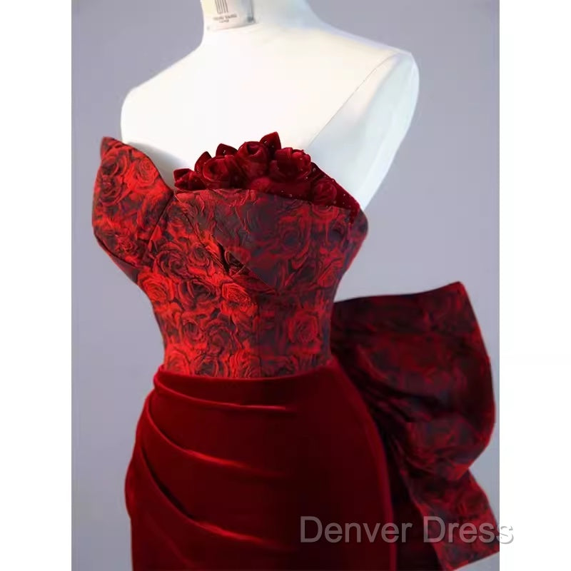 Sexy Sheath Long Senior Burgundy Velvet Prom Dresses Formal Dresses