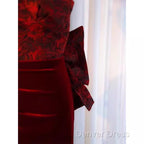 Sexy Sheath Long Senior Burgundy Velvet Prom Dresses Formal Dresses