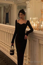 Sexy Sheath Long Sleeves Black Prom Dresses Birthday Outfits