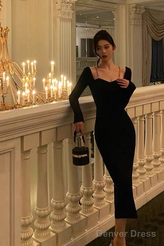 Sexy Sheath Long Sleeves Black Prom Dresses Birthday Outfits