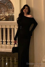 Sexy Sheath Long Sleeves Black Prom Dresses Birthday Outfits Prom Gowns