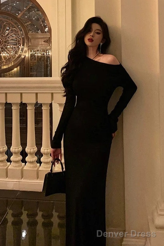 Sexy Sheath Long Sleeves Black Prom Dresses Birthday Outfits Prom Gowns