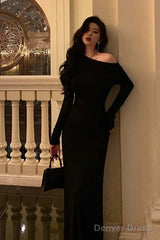 Sexy Sheath Long Sleeves Black Prom Dresses Birthday Outfits Evening Gown